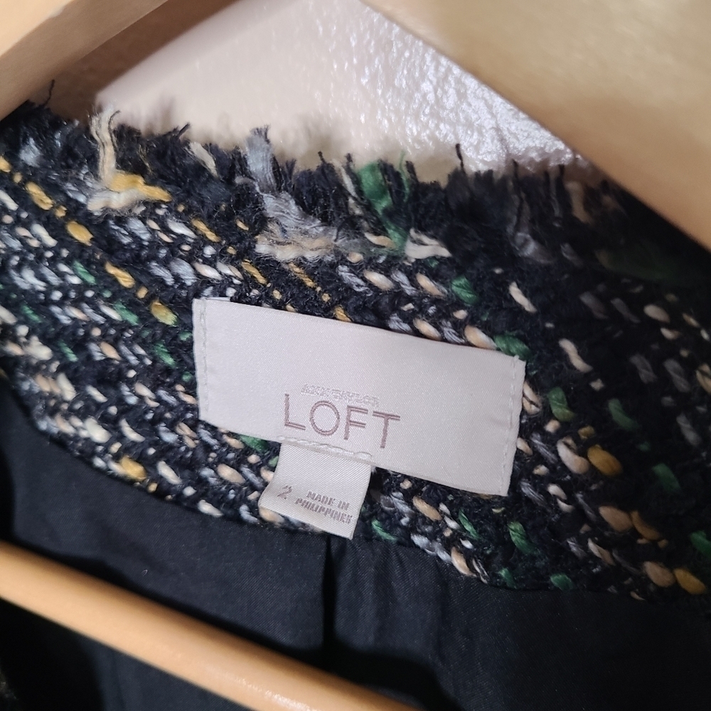 LOFT Open Front Striped Tweed Fringe Blazer - Picture 4 of 9